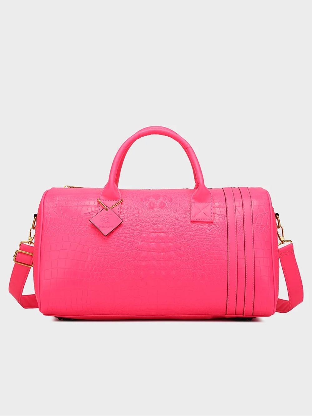 Tote&Carry Statement Weekender Neon Pink Croc Duffle Bag NWT